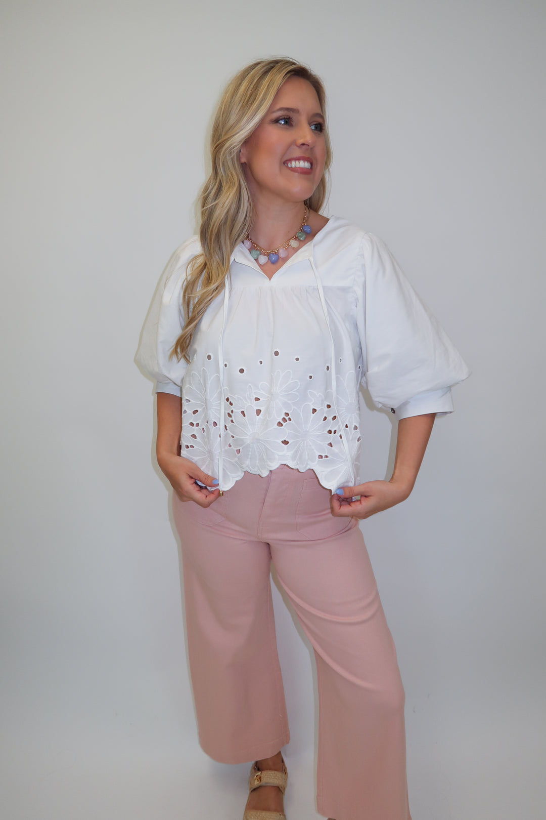 Little Something Embroidered Flowers Top - The Pink Tulip Clothing