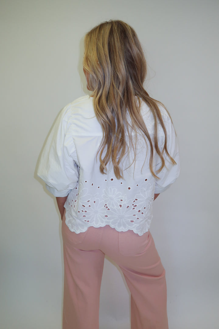 Little Something Embroidered Flowers Top - The Pink Tulip Clothing