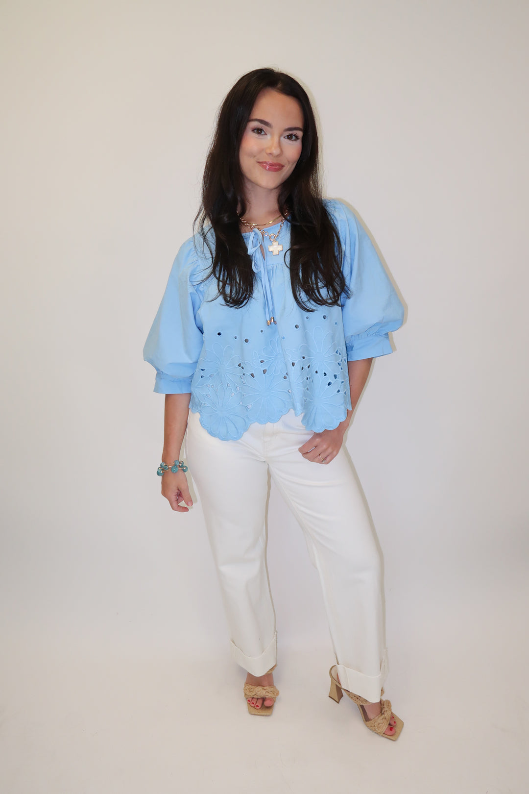 Little Something Embroidered Flowers Top - The Pink Tulip Clothing