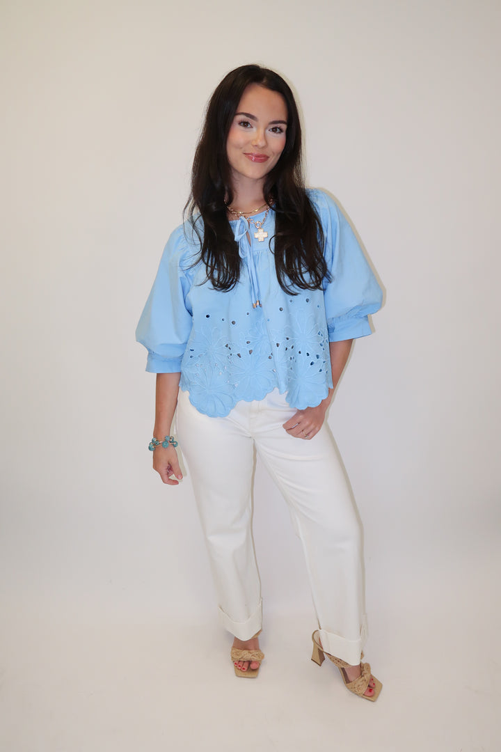 Little Something Embroidered Flowers Top - The Pink Tulip Clothing
