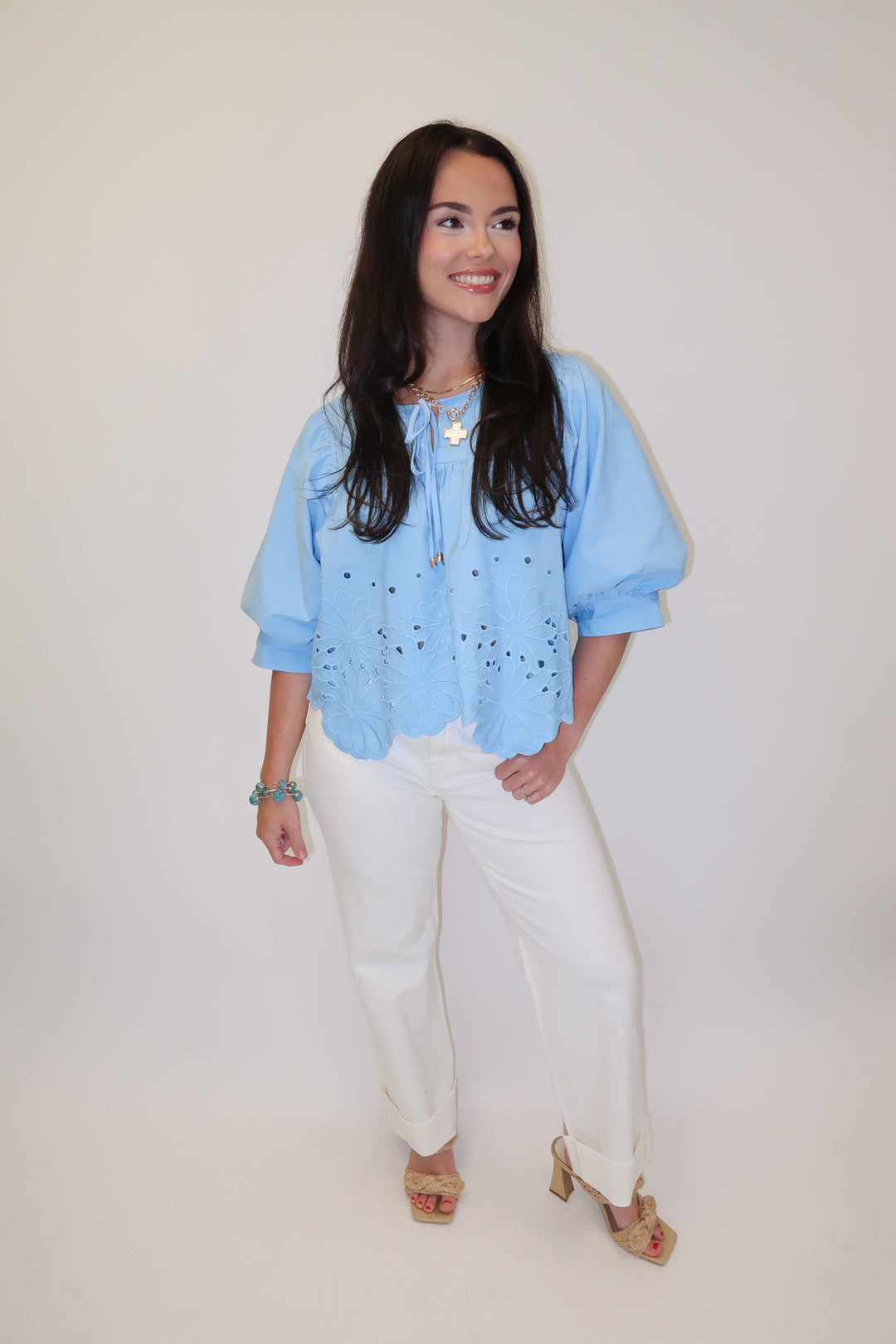Little Something Embroidered Flowers Top - The Pink Tulip Clothing