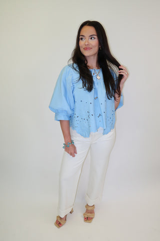 Little Something Embroidered Flowers Top - The Pink Tulip Clothing