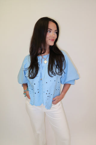 Little Something Embroidered Flowers Top - The Pink Tulip Clothing