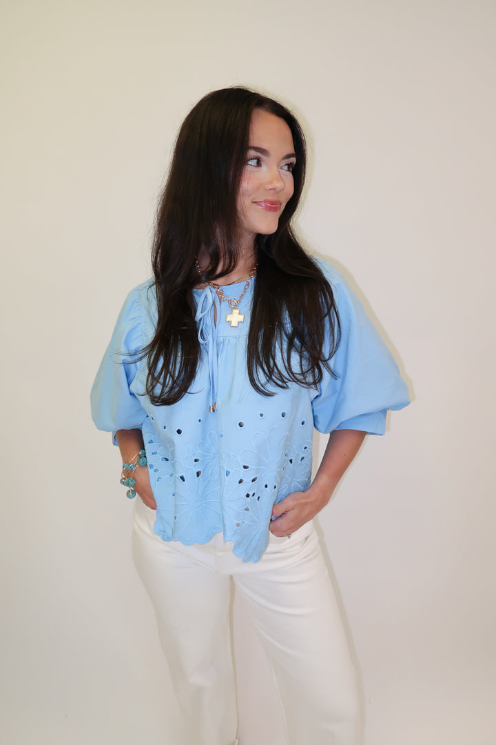 Little Something Embroidered Flowers Top - The Pink Tulip Clothing