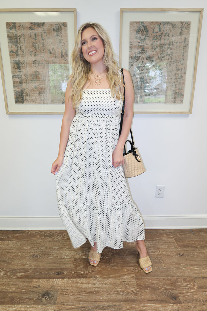 Well Spotted Polka Dot Empire Tie Back Midi Dress - The Pink Tulip Clothing