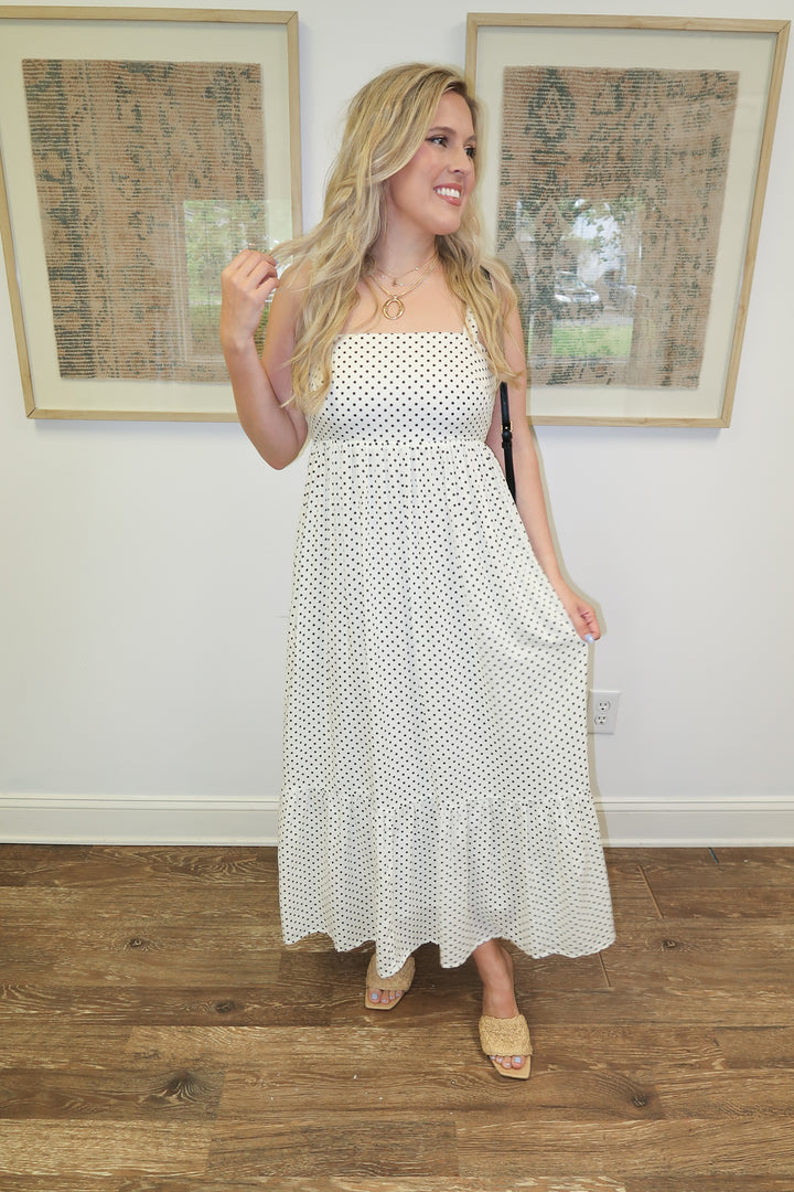 Well Spotted Polka Dot Empire Tie Back Midi Dress - The Pink Tulip Clothing