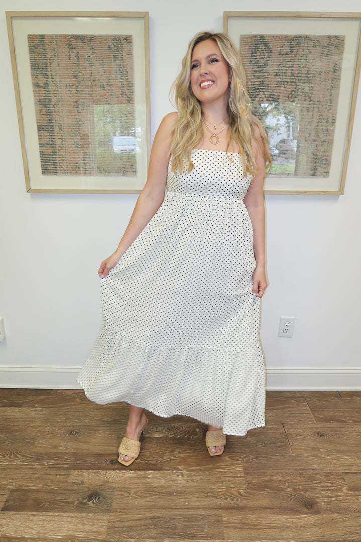 Well Spotted Polka Dot Empire Tie Back Midi Dress - The Pink Tulip Clothing