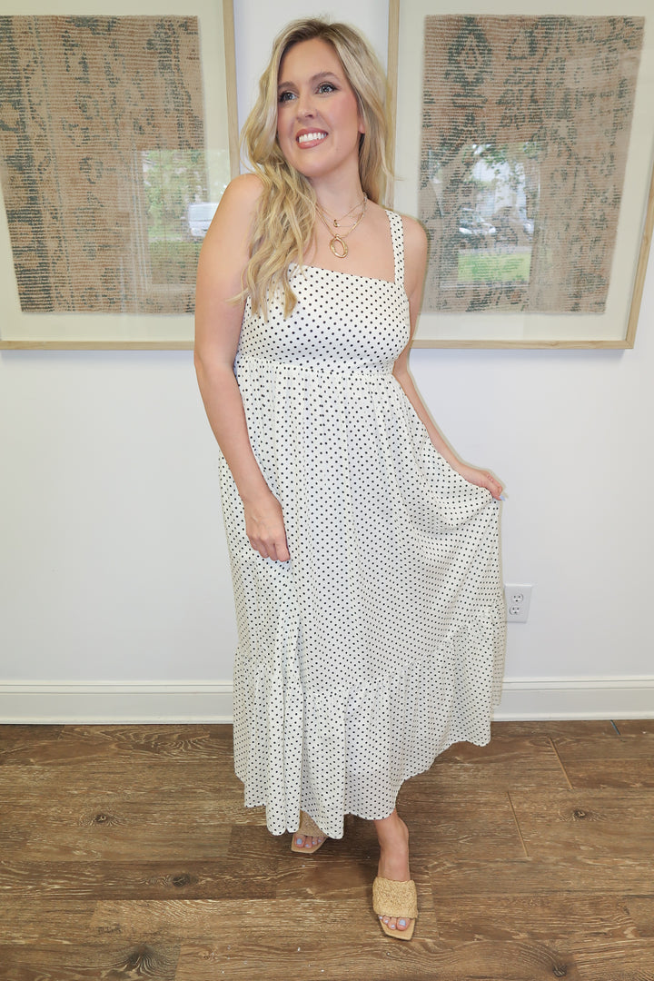 Well Spotted Polka Dot Empire Tie Back Midi Dress - The Pink Tulip Clothing