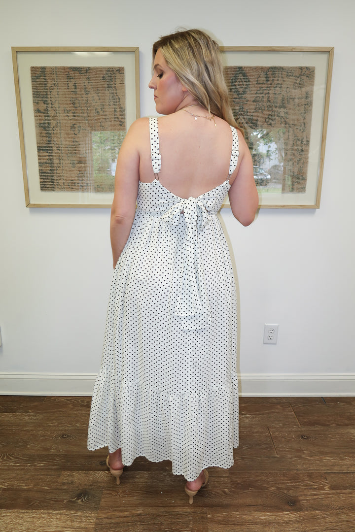 Well Spotted Polka Dot Empire Tie Back Midi Dress - The Pink Tulip Clothing