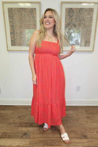 Well Spotted Polka Dot Empire Tie Back Midi Dress - The Pink Tulip Clothing