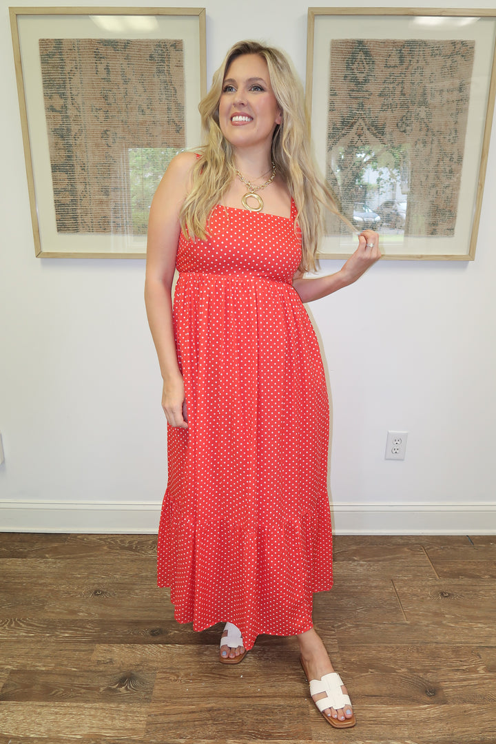 Well Spotted Polka Dot Empire Tie Back Midi Dress - The Pink Tulip Clothing