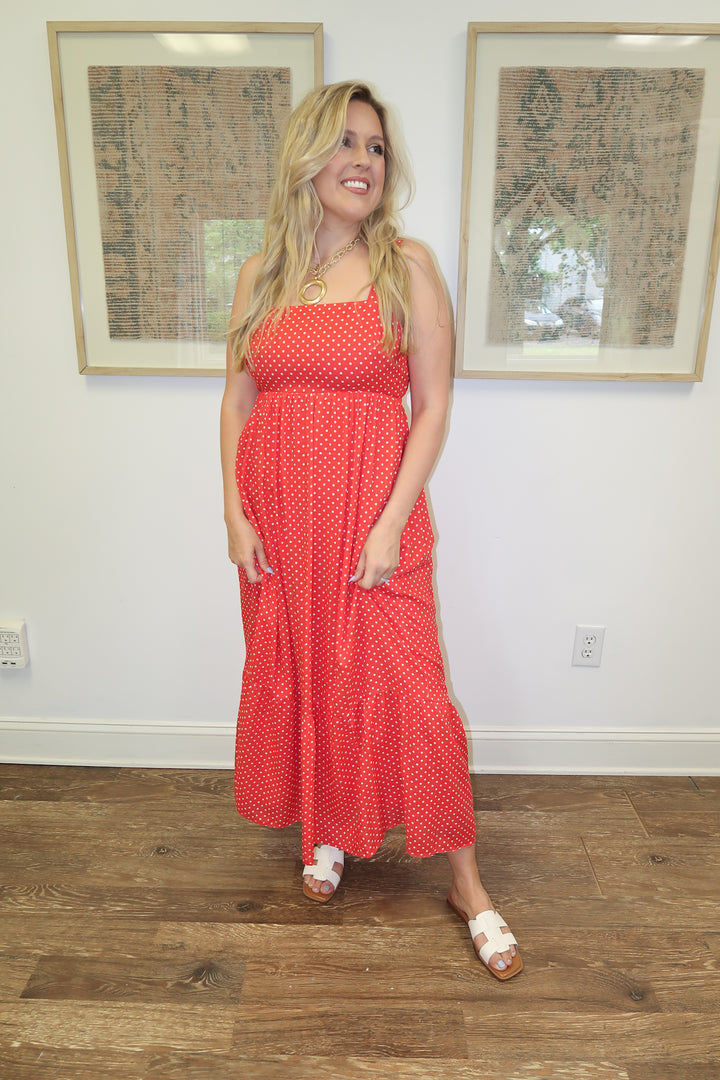 Well Spotted Polka Dot Empire Tie Back Midi Dress - The Pink Tulip Clothing