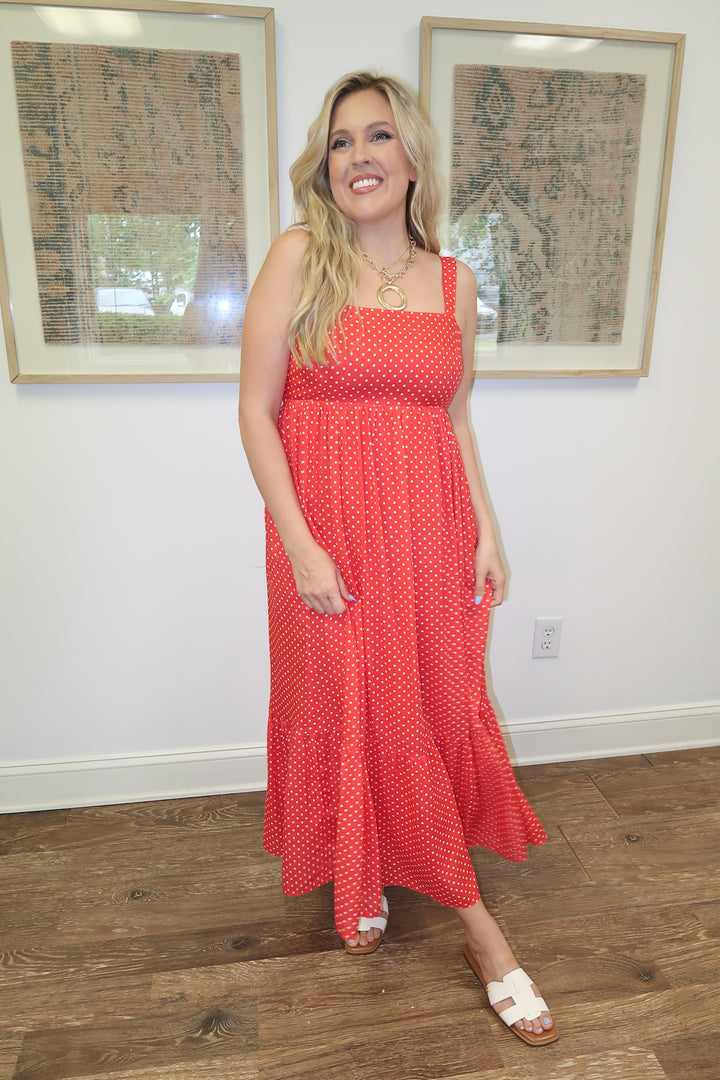 Well Spotted Polka Dot Empire Tie Back Midi Dress - The Pink Tulip Clothing