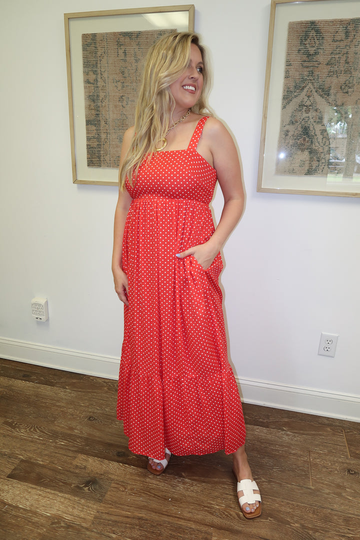 Well Spotted Polka Dot Empire Tie Back Midi Dress - The Pink Tulip Clothing