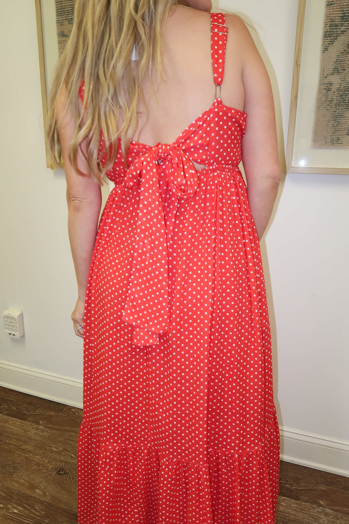 Well Spotted Polka Dot Empire Tie Back Midi Dress - The Pink Tulip Clothing