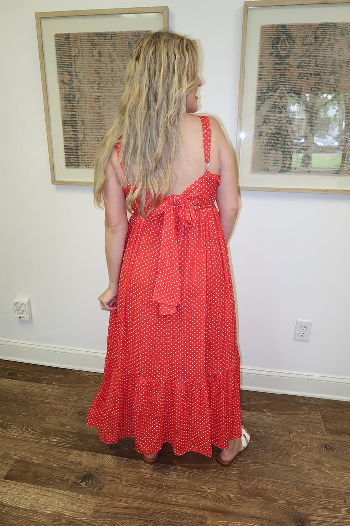 Well Spotted Polka Dot Empire Tie Back Midi Dress - The Pink Tulip Clothing