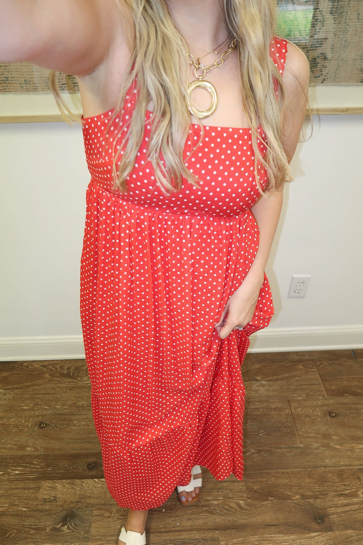 Well Spotted Polka Dot Empire Tie Back Midi Dress - The Pink Tulip Clothing