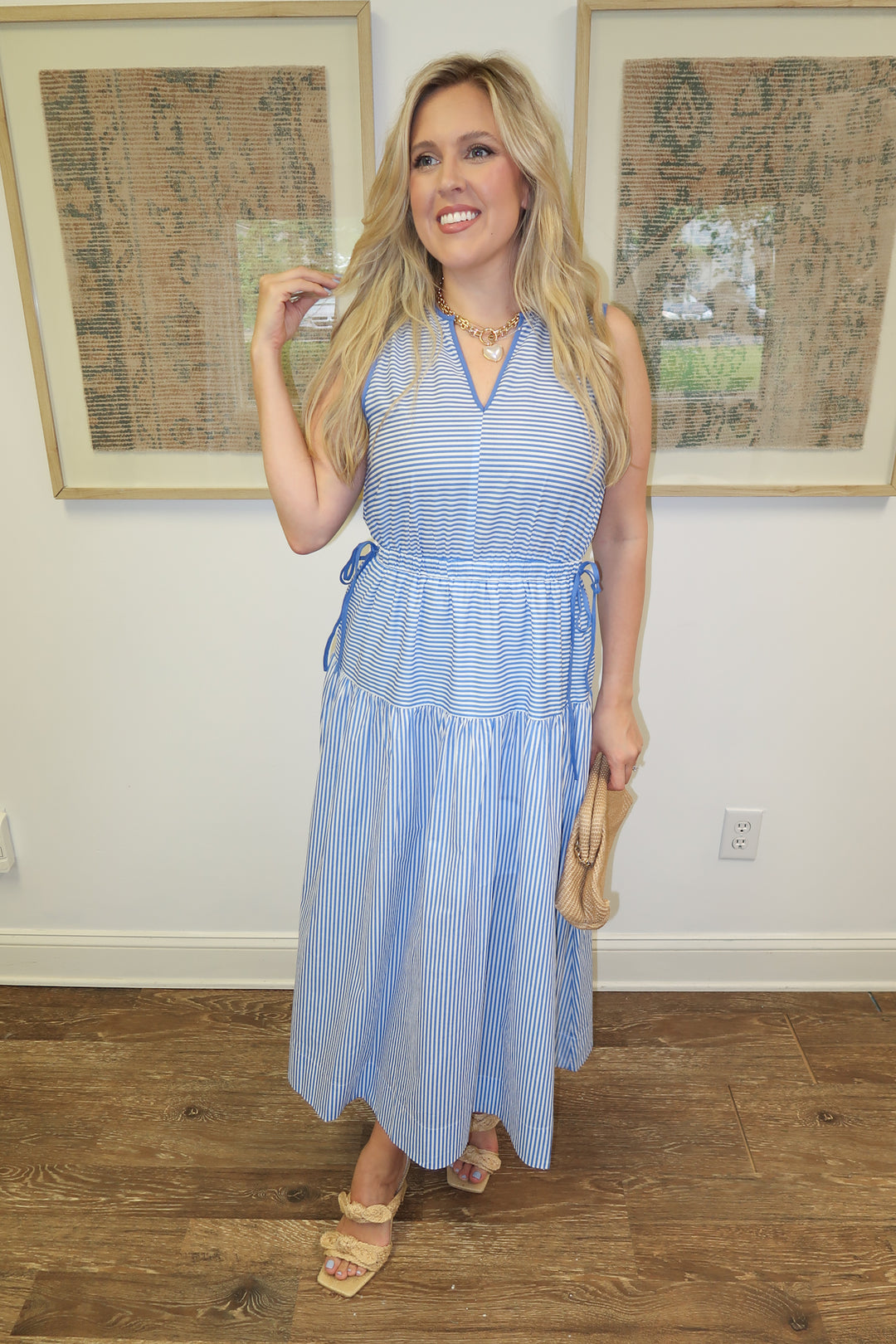 Line by Line Stripe Midi Dress with Piping - The Pink Tulip Clothing