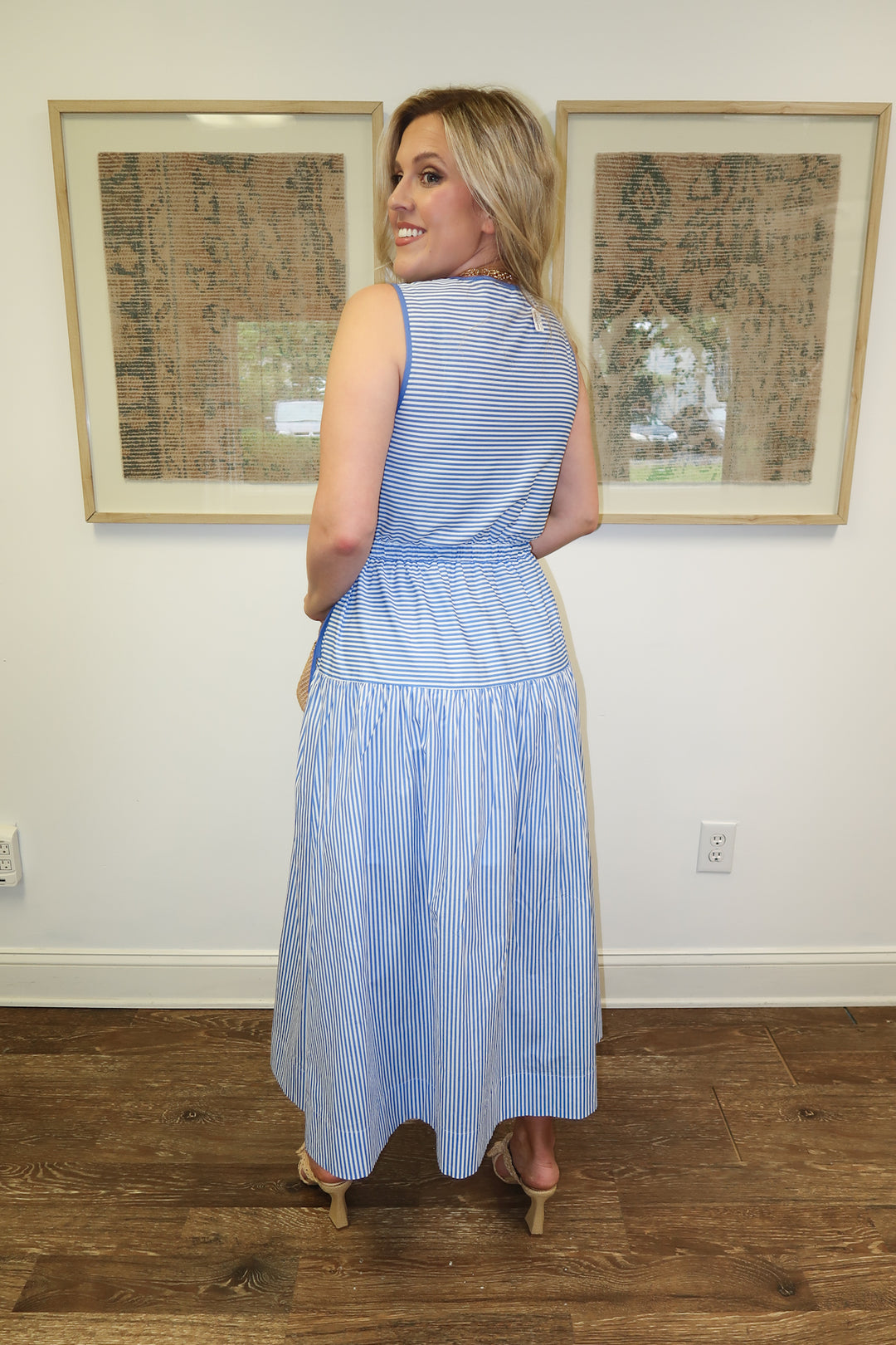Line by Line Stripe Midi Dress with Piping - The Pink Tulip Clothing