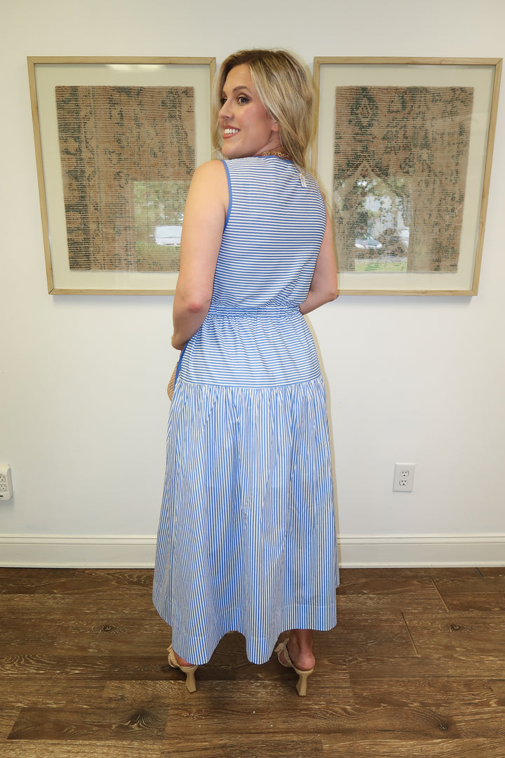 Line by Line Stripe Midi Dress with Piping - The Pink Tulip Clothing