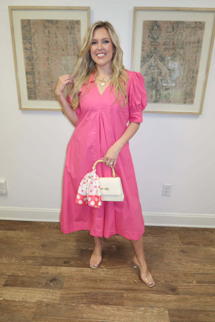 Made For You Collared Pleated Midi Dress - The Pink Tulip Clothing