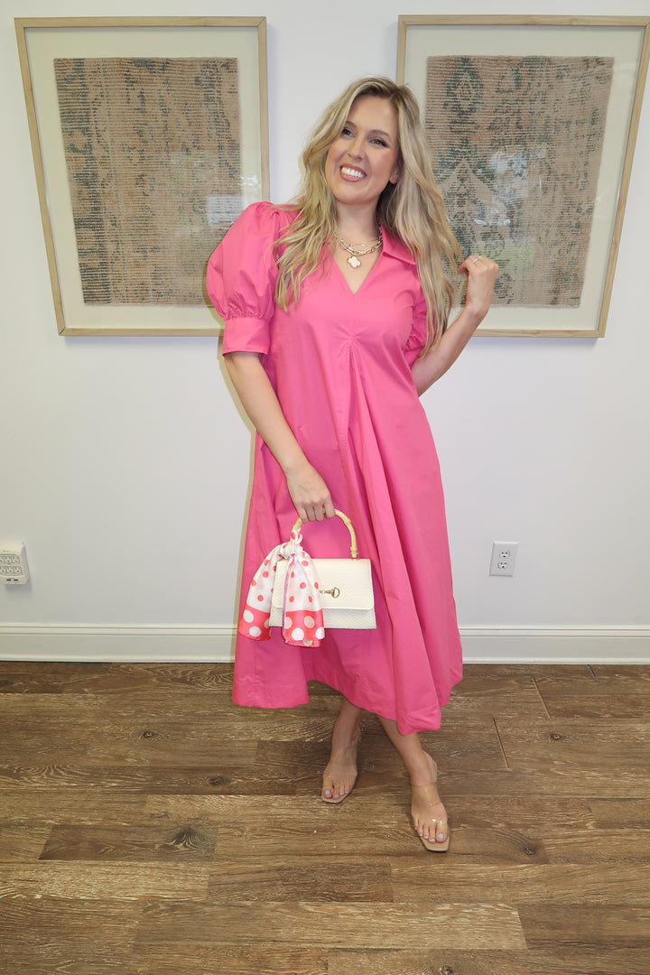 Made For You Collared Pleated Midi Dress - The Pink Tulip Clothing