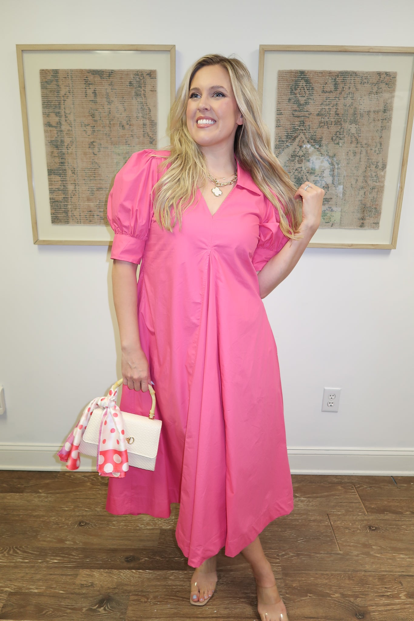 Made For You Collared Pleated Midi Dress FUSCHIA / Small