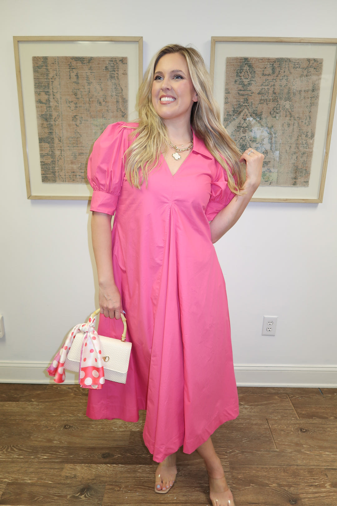Made For You Collared Pleated Midi Dress - The Pink Tulip Clothing