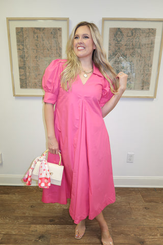 Made For You Collared Pleated Midi Dress - The Pink Tulip Clothing