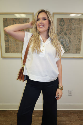 Relaxed Mood White Boxy Henley Tencel Top - The Pink Tulip Clothing