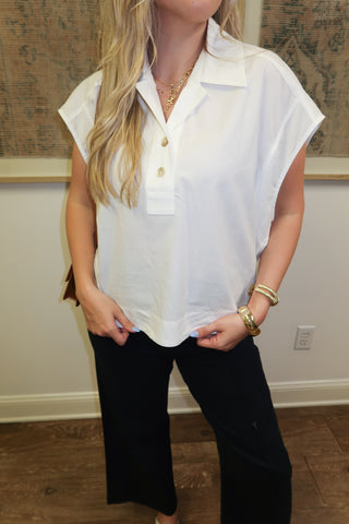 Relaxed Mood White Boxy Henley Tencel Top - The Pink Tulip Clothing