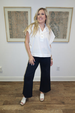 Relaxed Mood White Boxy Henley Tencel Top - The Pink Tulip Clothing