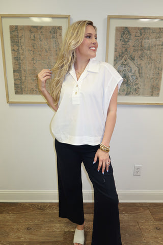 Relaxed Mood White Boxy Henley Tencel Top - The Pink Tulip Clothing