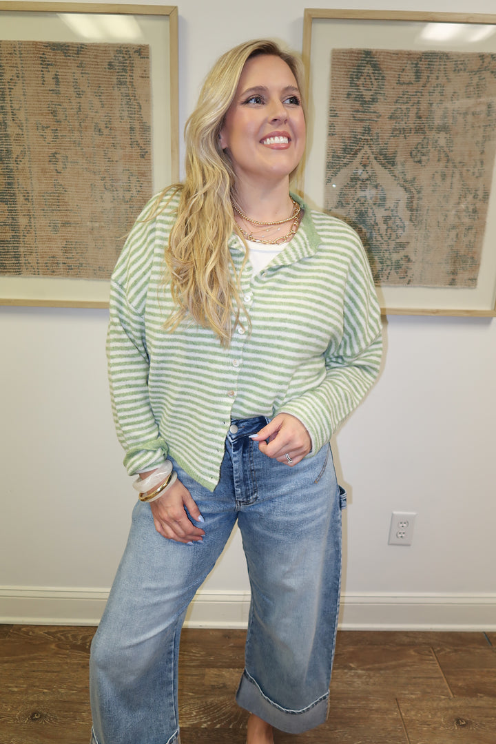 Layer It Up Stripe Button Front Cardigan - The Pink Tulip Clothing