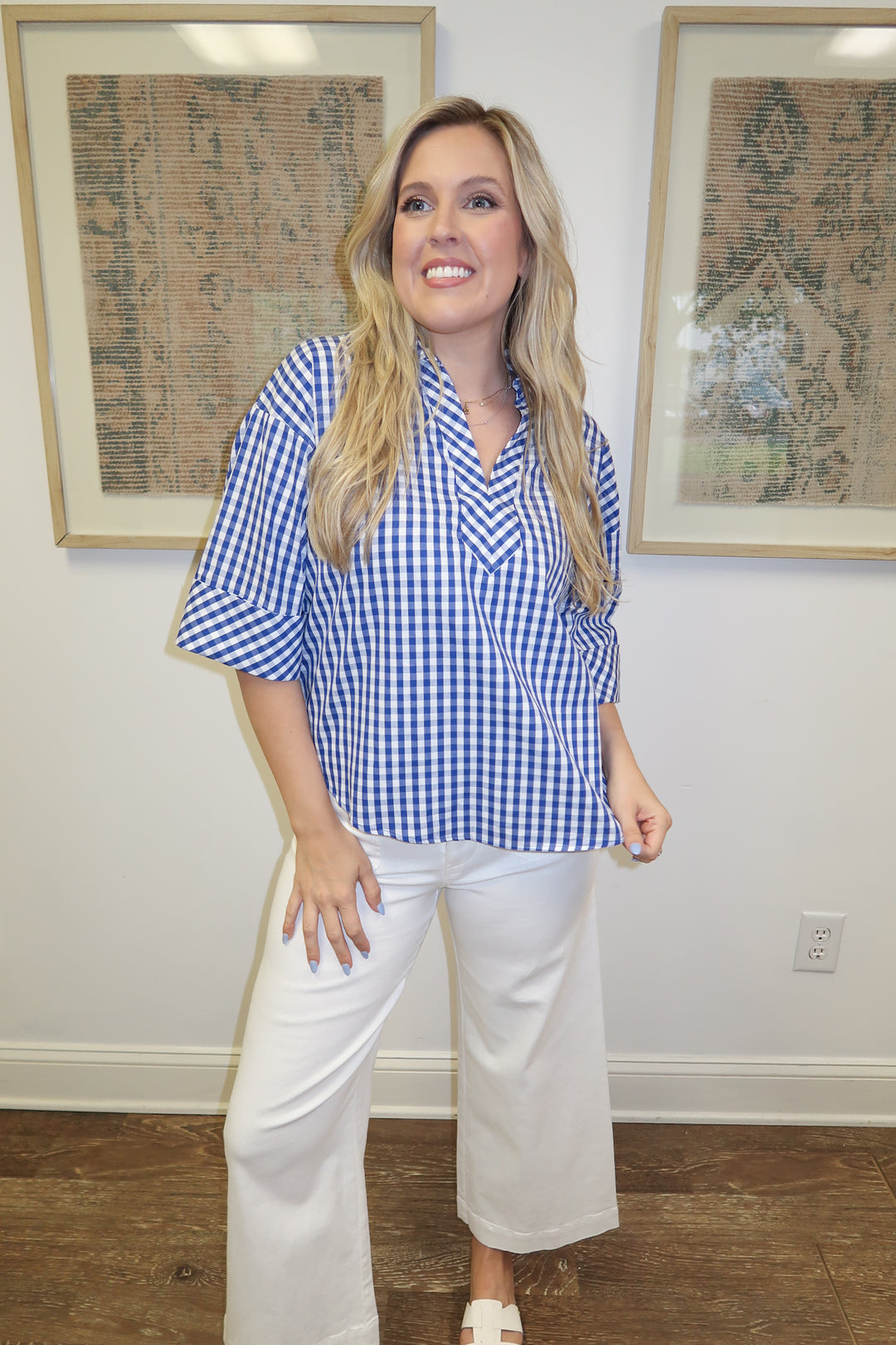 Too Good Gingham Cuffed Sleeve Top - The Pink Tulip Clothing