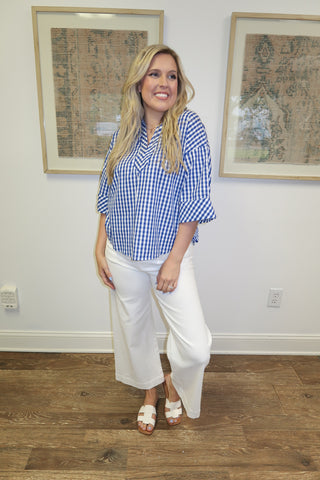 Too Good Gingham Cuffed Sleeve Top - The Pink Tulip Clothing