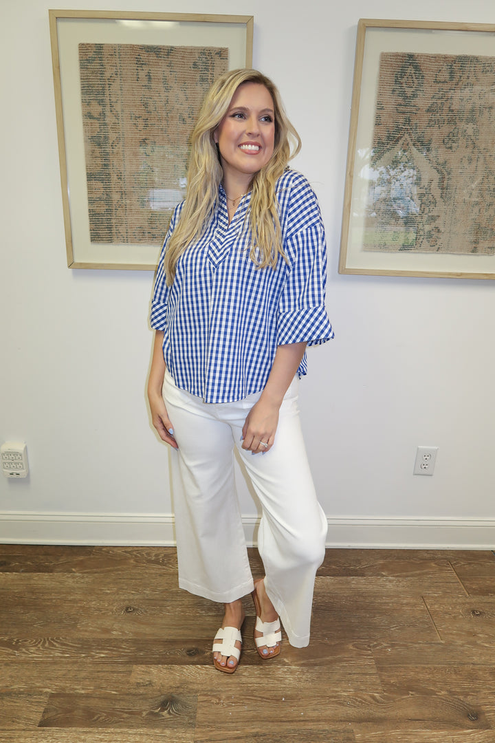 Too Good Gingham Cuffed Sleeve Top - The Pink Tulip Clothing