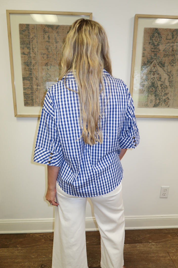 Too Good Gingham Cuffed Sleeve Top - The Pink Tulip Clothing