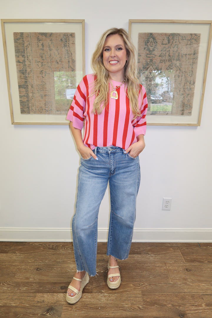 Line It Up Pink Vertical Stripe Knit Top - The Pink Tulip Clothing