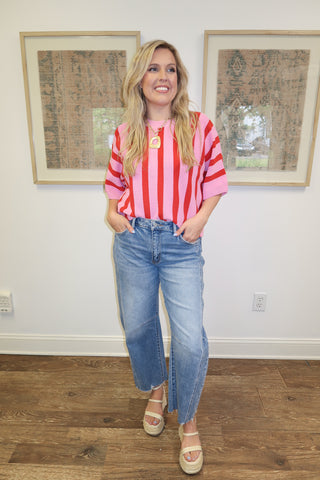 Line It Up Pink Vertical Stripe Knit Top - The Pink Tulip Clothing