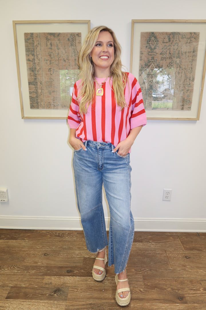 Line It Up Pink Vertical Stripe Knit Top - The Pink Tulip Clothing