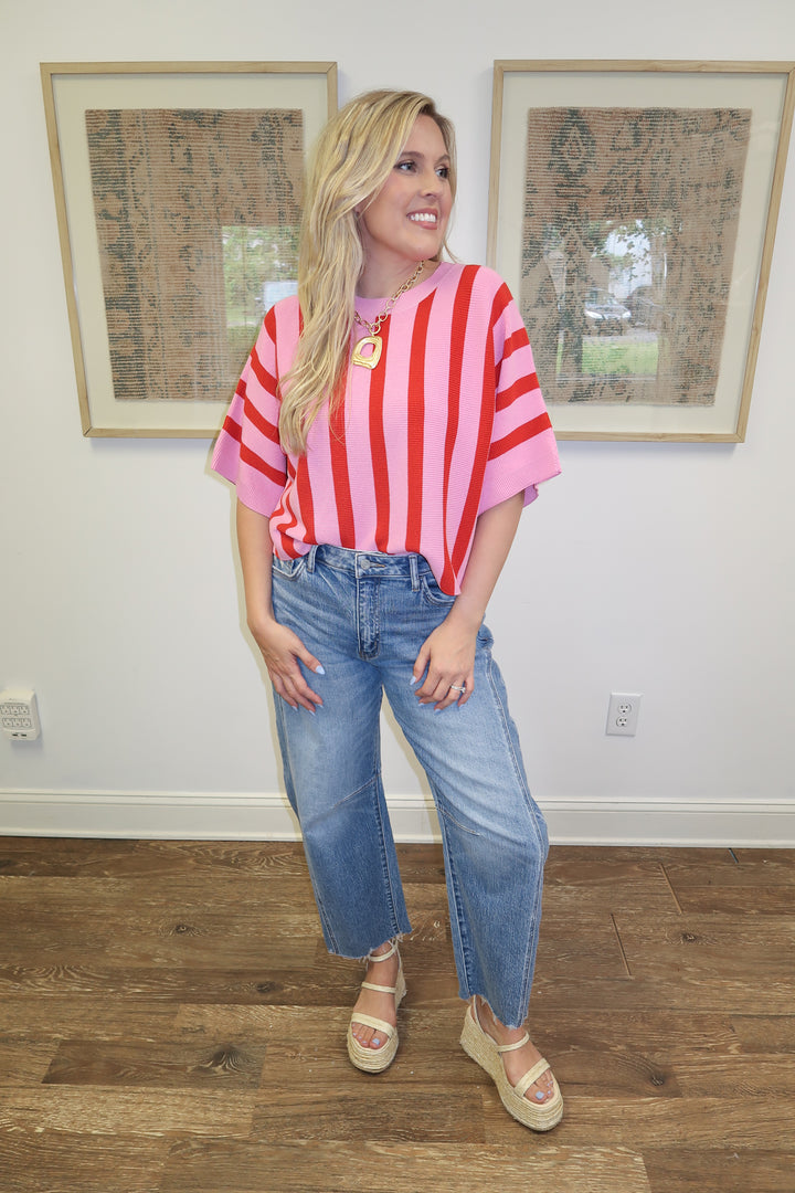Line It Up Pink Vertical Stripe Knit Top - The Pink Tulip Clothing