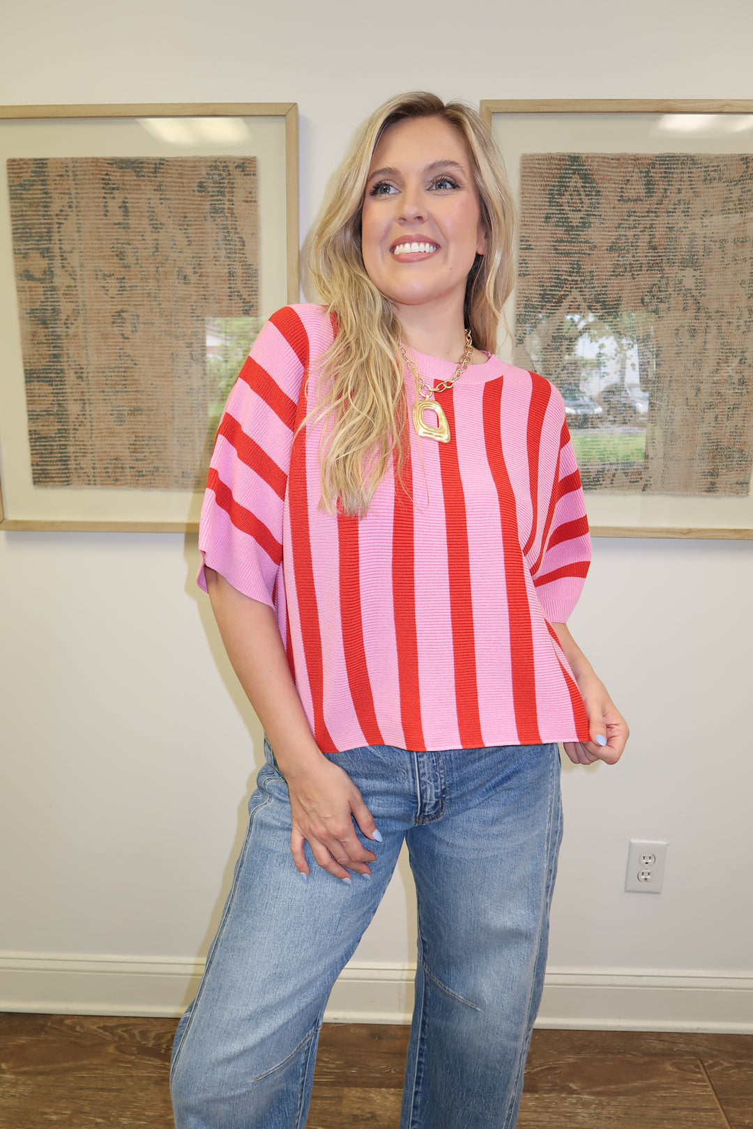 Line It Up Pink Vertical Stripe Knit Top - The Pink Tulip Clothing