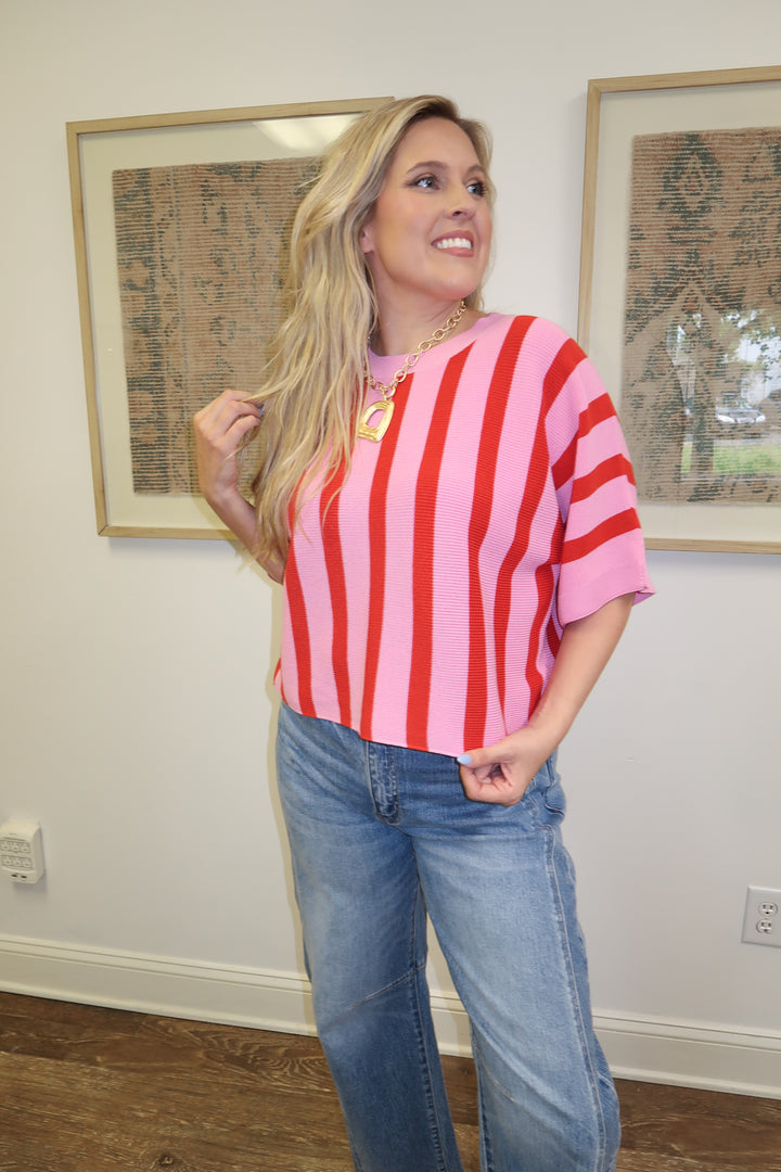 Line It Up Pink Vertical Stripe Knit Top - The Pink Tulip Clothing