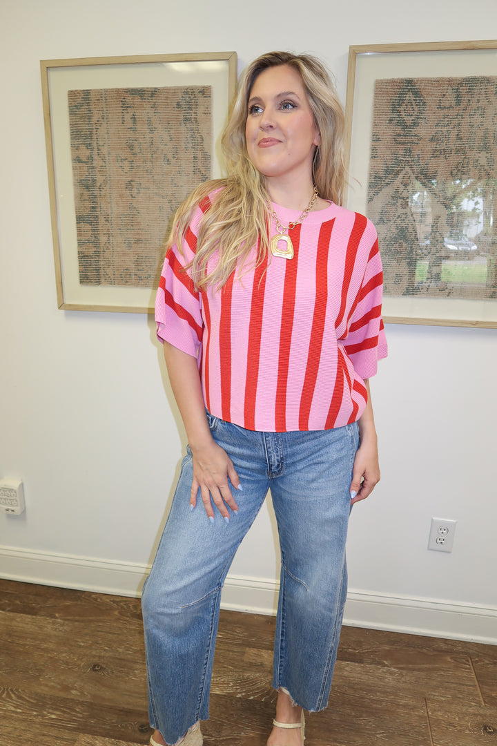 Line It Up Pink Vertical Stripe Knit Top - The Pink Tulip Clothing