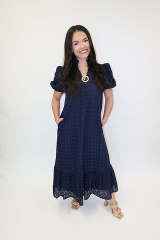 Warm Breeze Eyelet Midi Dress - The Pink Tulip Clothing