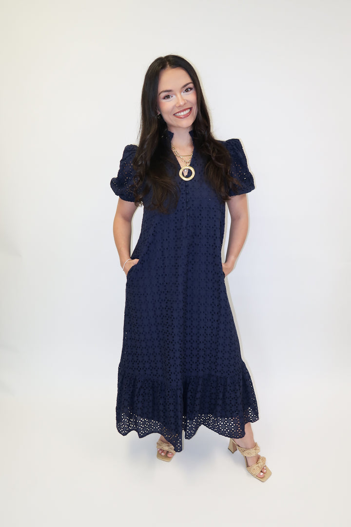 Warm Breeze Eyelet Midi Dress