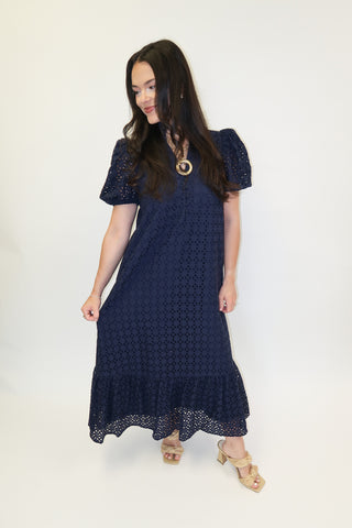 Warm Breeze Eyelet Midi Dress - The Pink Tulip Clothing