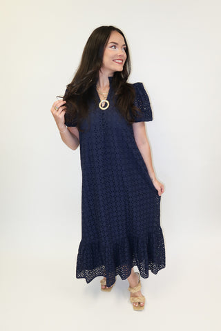 Warm Breeze Eyelet Midi Dress - The Pink Tulip Clothing