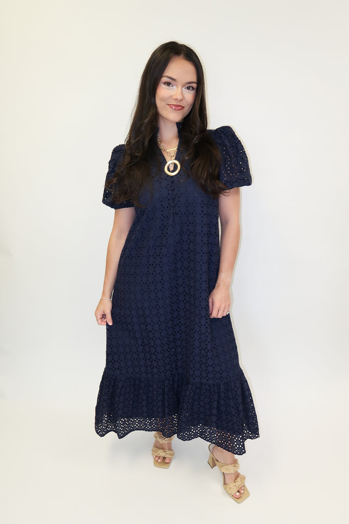Warm Breeze Eyelet Midi Dress